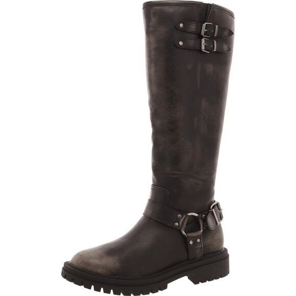 Mia Shoes - Mia Womens MH240803 Black Zipper Faux Leather Motorcycle Boots New